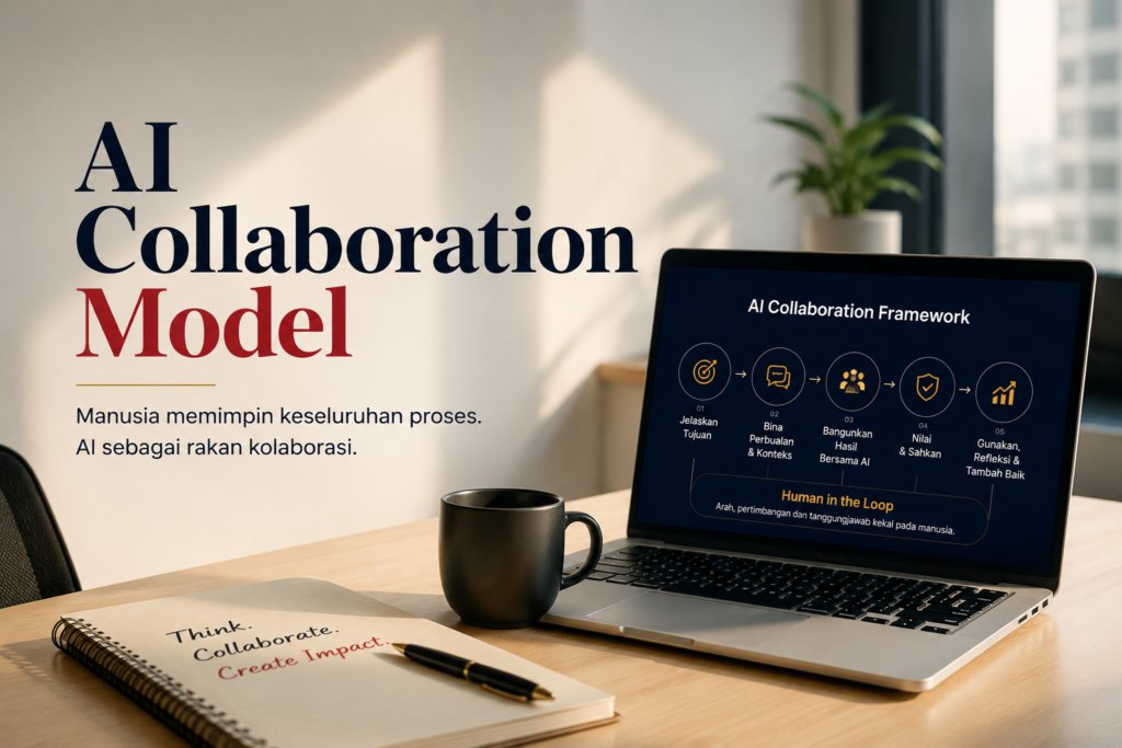AI Collaboration Model dengan lima fasa kerangka dan Human in the Loop